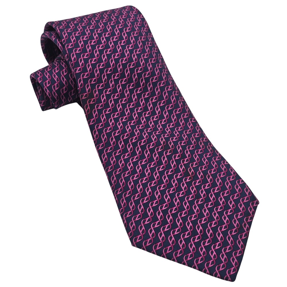Hermes Silk Tie Navy Pink Geometric Chain Link French Luxury Professional Formal